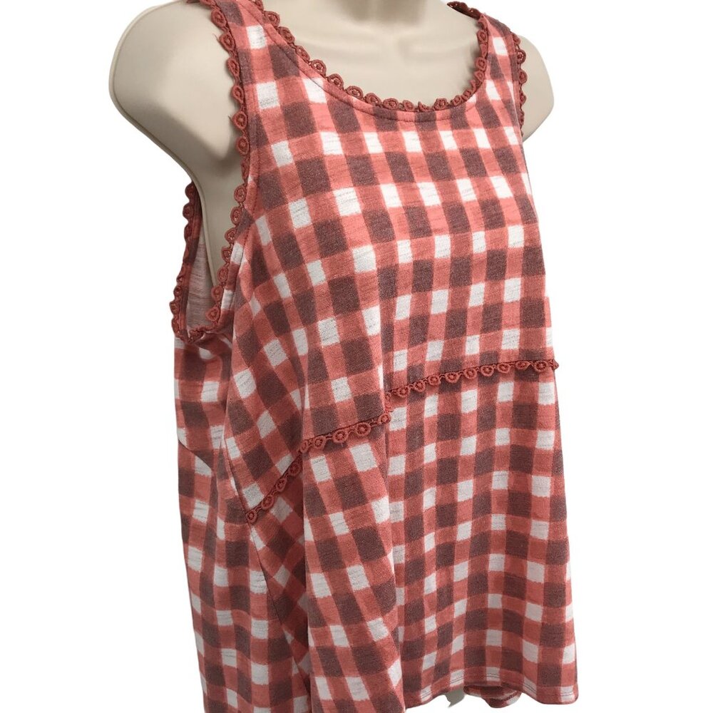 Lauren Conrad Womens Burnt Orange Checkered Sleeveless High Low Hem Tunic Size L - Picture 2 of 8